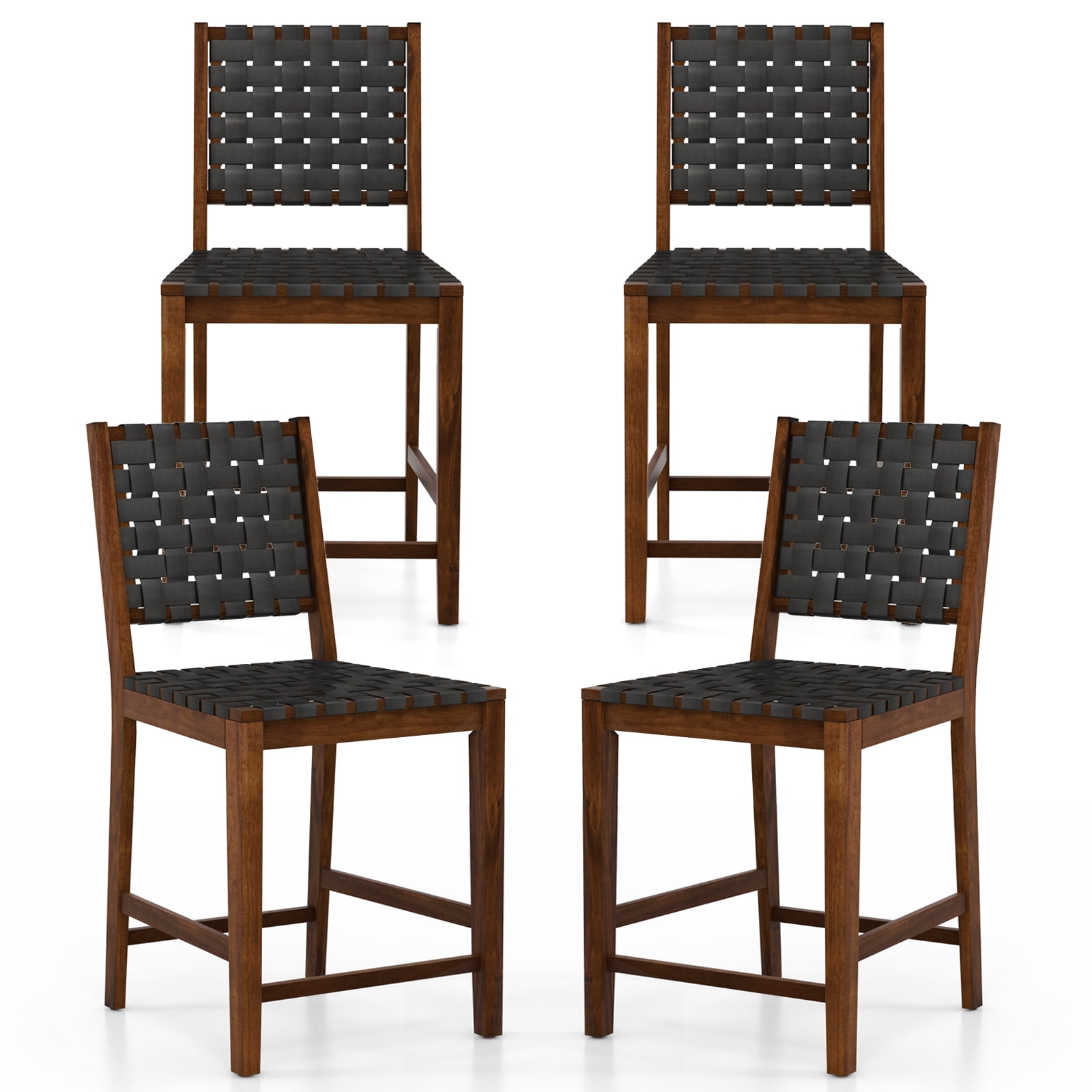 Topbuy Faux Leather Woven Bar Stools Set of 4 24 Inch Counter Height Bar Chairs with High