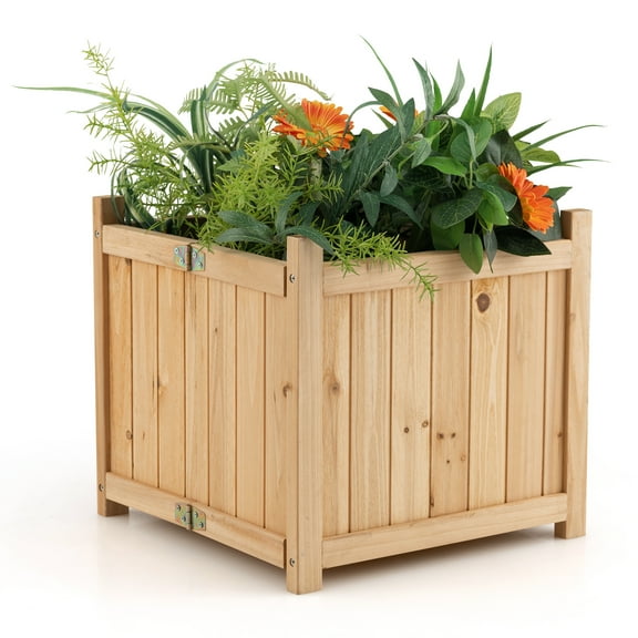 Patiojoy Fir Wood Raised Garden Bed Outdoor Elevated Planter w/Drainage Hole Folding Square Planter Box 15" x 15" x 12.5"