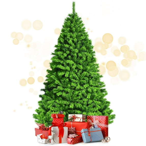 Topbuy Flocked Christmas Tree in Green Color 7.5FT Verdant Realistic Hinged Xmas Tree W/ 1404 Branch Tips