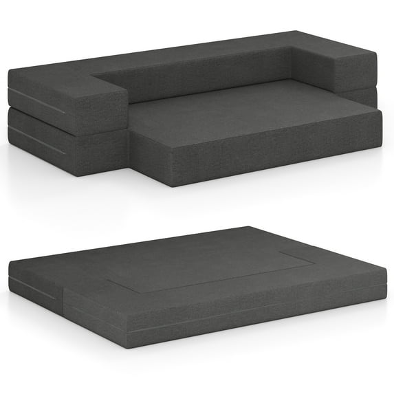 Topbuy Folding Bed Couch Fold Out Futon Sofa with Removable & Washable Covers Queen Size Convertible Mattress Gray