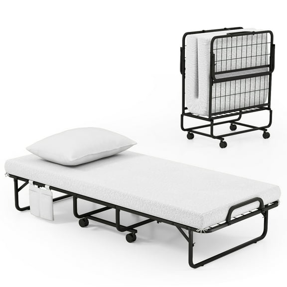 Topbuy Folding Bed with Mattress 75" x 31" Cot Size Rollaway Adult Bed with Memory Foam Mattress &Pillow