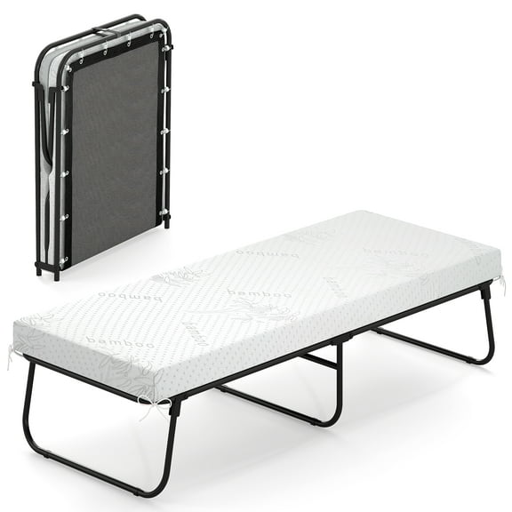 Topbuy Folding Bed with Mattress 75" x 31" Portable Guest Bed with Sturdy Metal Frame & Memory Foam Mattress