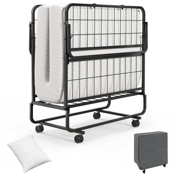 Topbuy Folding Bed with Mattress 75" x 39" Twin Size Rollaway Adult Bed with Memory Foam Mattress &Pillow