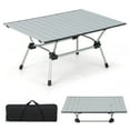 thumbnail image 1 of Topbuy Folding Camping Table Collapsible Aluminum Roll Up Beach Table with Carrying Bag 4-Level Adjustable Height Silver, 1 of 7