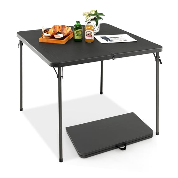 Patiojoy Folding Camping Table Portable Picnic Table with All-Weather HDPE Tabletop Metal Frame & Carry Straps Gray