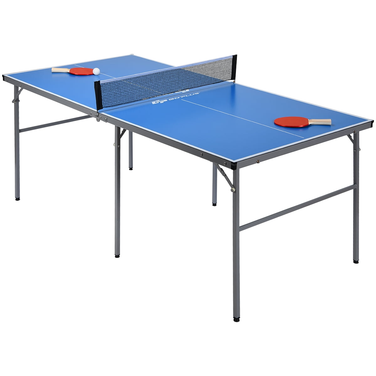 Topbuy Folding Mid Size Kids Ping Pong Tennis Table with 1 Net 2 Bats 3 Ping Pong Ball