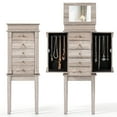 thumbnail image 1 of Patiojoy Free Standing Jewelry Cabinet Chest Organizer w/ Mirror & Swing Doors Gray, 1 of 9