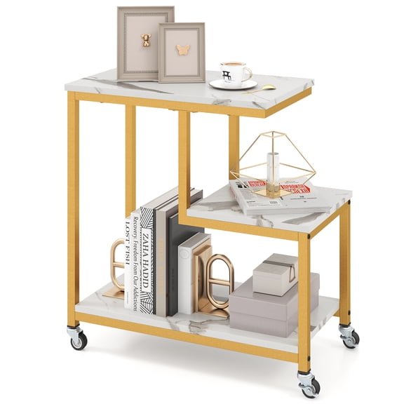 Topbuy G-shaped Side Table 3-Tier Mobile End Table with Open Shelves Small Sofa Couch Side Table White