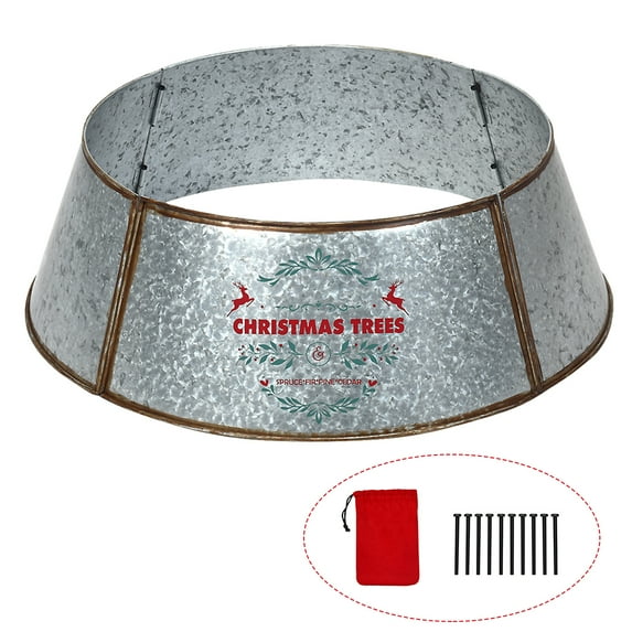 Patiojoy Galvanized Christmas Tree Ring Metal Tree Collar w/ 30 Inch Diameter Base Silver