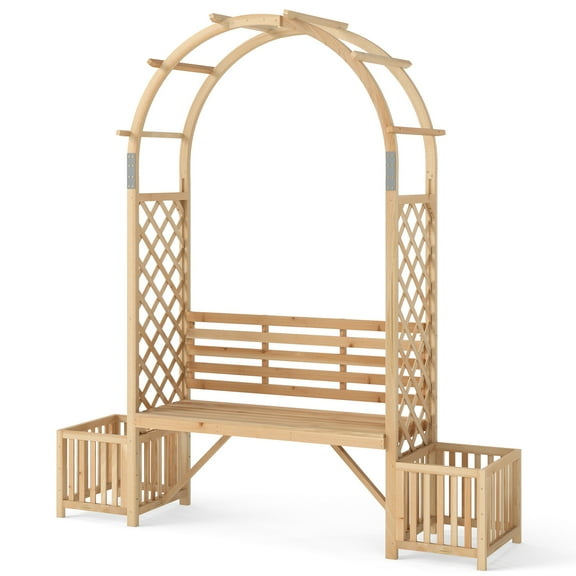 Topbuy Garden Arch with Planters Wooden Pergola Archway with 2-Person Bench