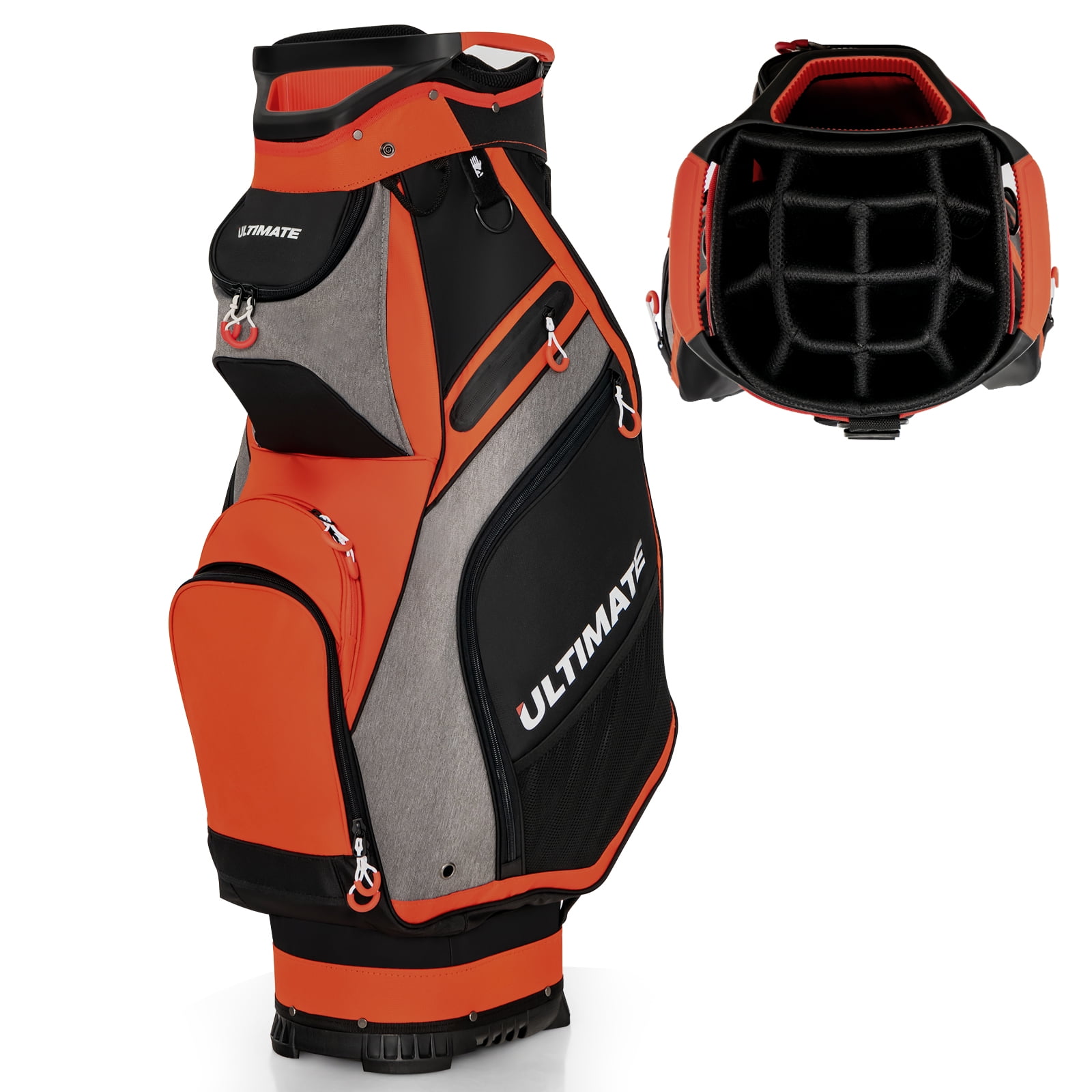 Topbuy Golf Cart Bag Top Golf Clubs Organizer with 7 Zippered Pockets Including Waterproof Valuable Pockets Rain Hood and Shoulder Strap Black + Red