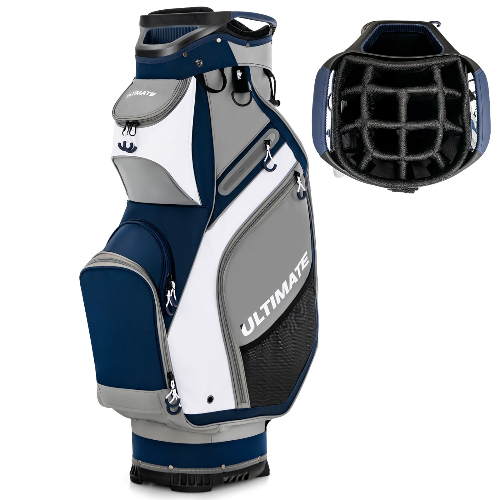 Topbuy Golf Cart Bag Top Golf Clubs Organizer with Pockets Including Waterproof Valuable Pockets Rain Hood and Shoulder Strap Navy + Gray