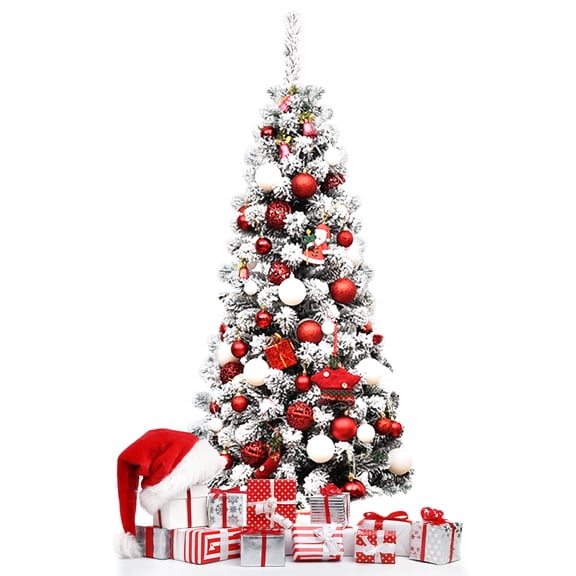Topbuy 4.5ft Pencil Artificial Christmas Tree Snow Flocked Pencil Tree with Flexible Stand