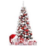 Topbuy 4.5ft Pencil Artificial Christmas Tree Snow Flocked Pencil Tree with Flexible Stand