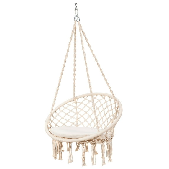 Topbuy Hammock Chair Macrame Swing Knitted Mesh Rope Hanging Hardware Kit for Indoor Outdoor Beige