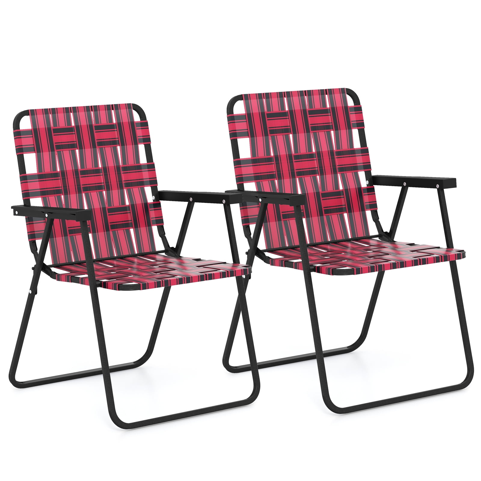 Red Heavy-Duty Steel Frame Folding Camping Chairs with Webbed Seats