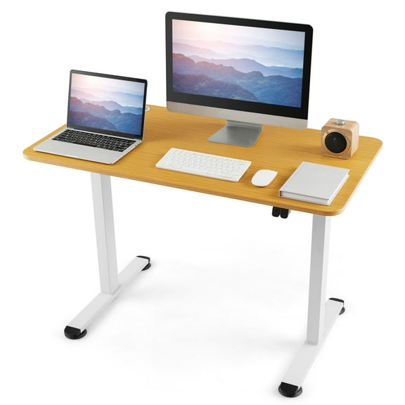 Topbuy Height Adjustable Electric Desk 44” x 24” Sit to Stand Desk w/ Splice Board Sturdy T-shaped Metal Bracket Cable Management Hole Natural