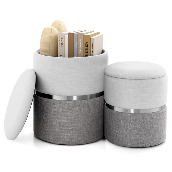 Topbuy Home 2Pcs Upholstered Nesting Stool with Storage Entry Shoe Changing Footrest Stool Grey