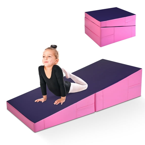 Topbuy Incline Gymnastics Mat Wedge Shape Foldable Durable Fitness Mat for Tumbling & Practice Purple