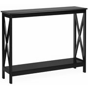 Topbuy Industrial 2-Tier Console Table X-Design Bookshelf Narrow Accent Table Black