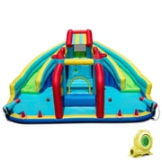 Topbuy Inflatable Double Water Slide Park Giant Bouncy Castle w/ Obstacle Course 735W Blower Included