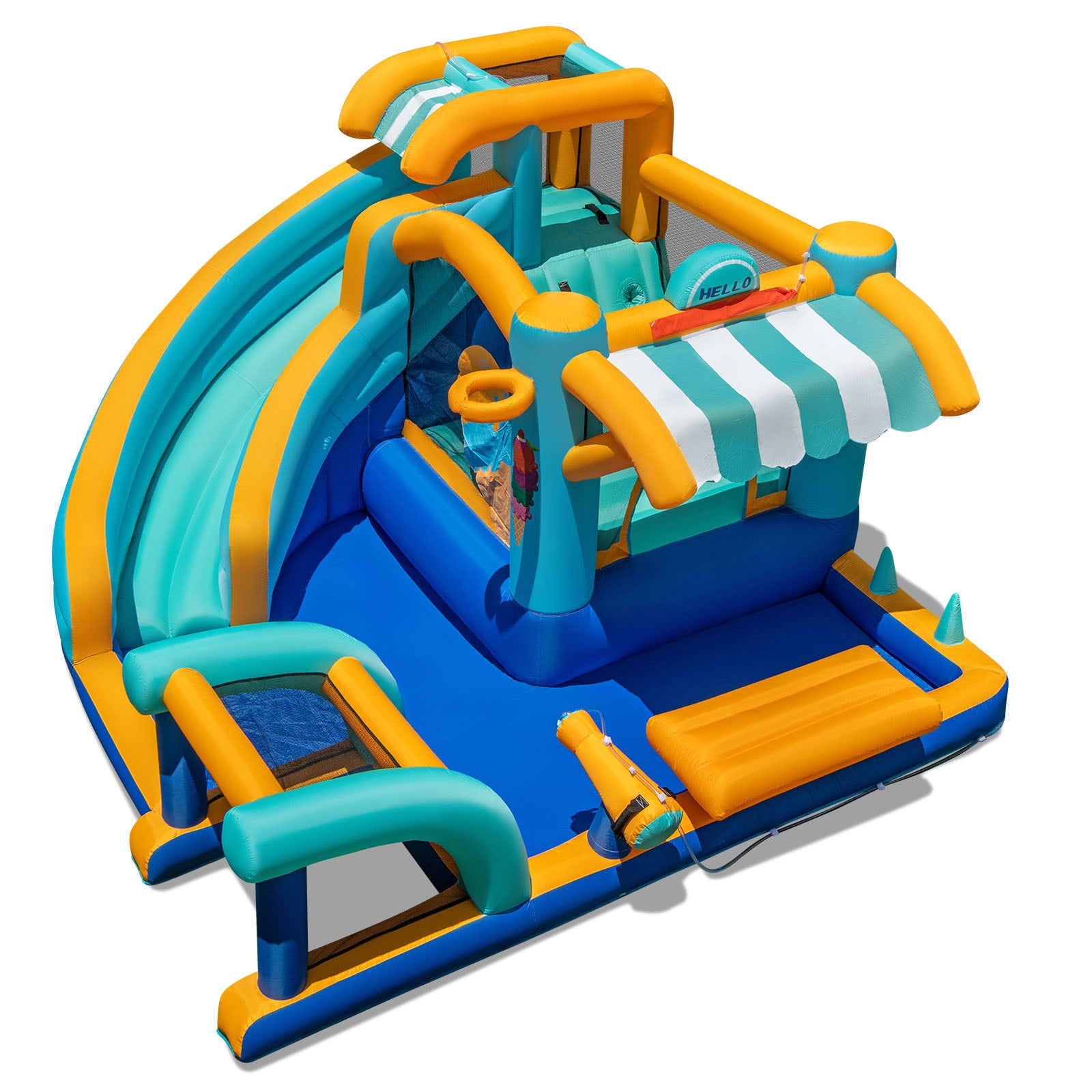 Topbuy Inflatable Water Park with Market Stand Water Slide with Climbing Wall (Without Blower)