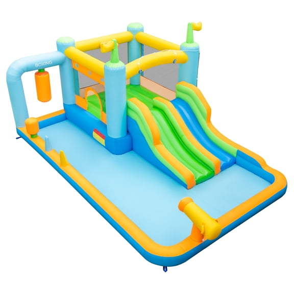 Patiojoy Inflatable Water Slide Park Giant Bounce House with Double Long Slides Boxing Splash Pool Jumping Area