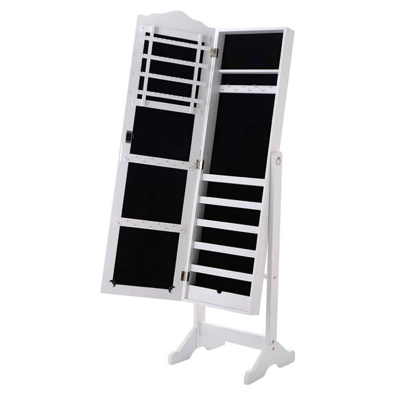 Patiojoy Jewelry Armoire Cabinet Lockable Dressing Box Organizer w/ Mirror White