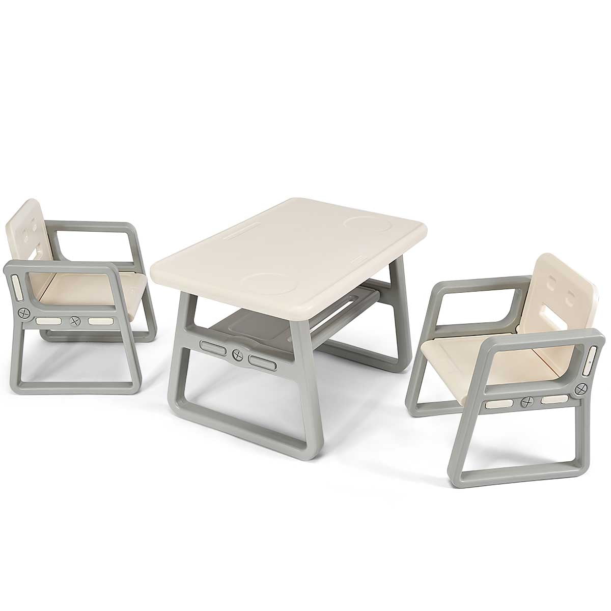 Topbuy Kids 2-in-1 Table and 2 Chairs Set Activity Table With Storage Shelf White Baby