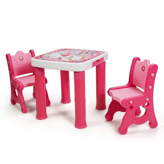 Topbuy Kids Furniture Set Kids Table & Chair Set w/ Practical Drawers Suitable for Enjoying Snack Time & Playing Pink