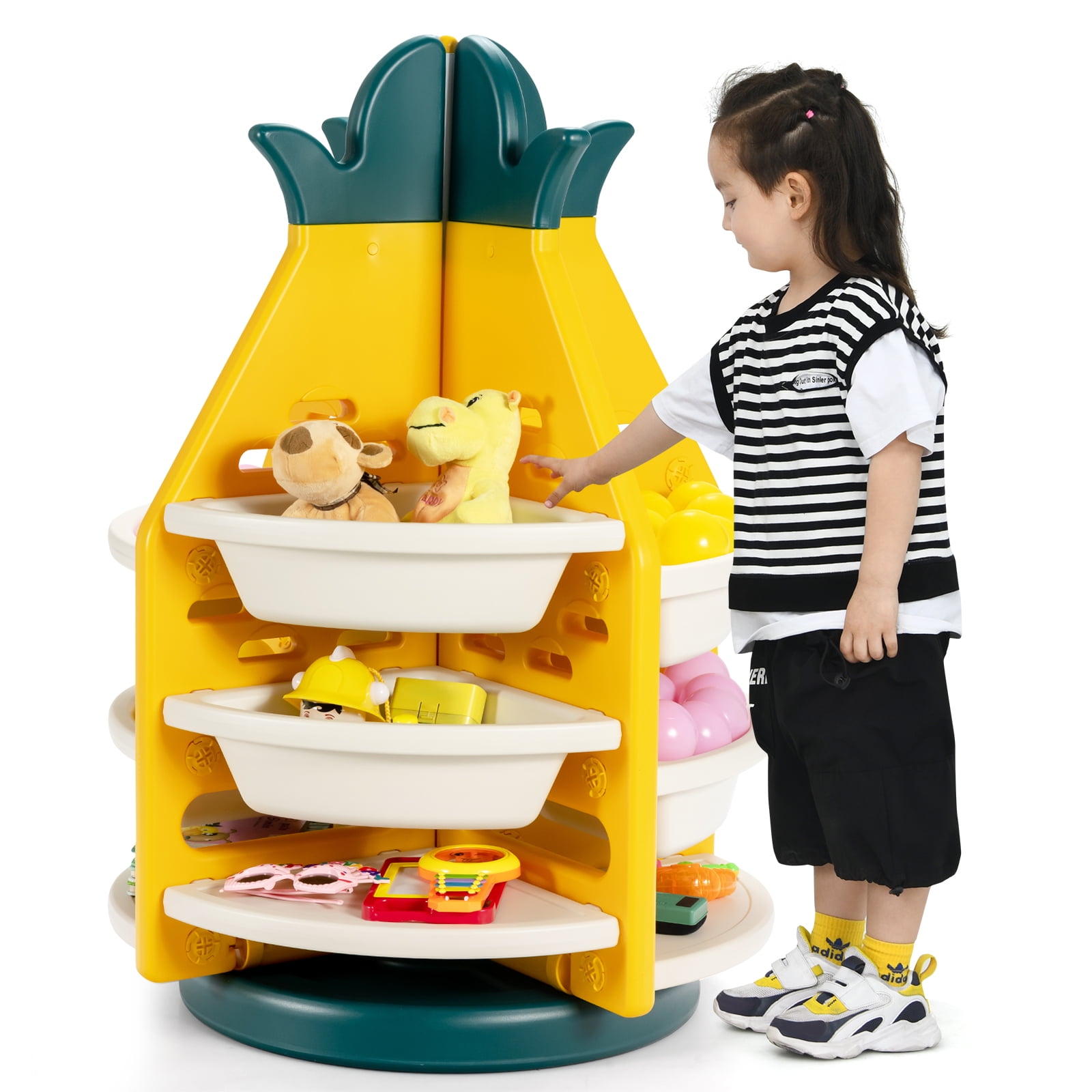 Topbuy Kids Rotating Toy Storage Shelf 3Tier Pineapple Toy Organizer w