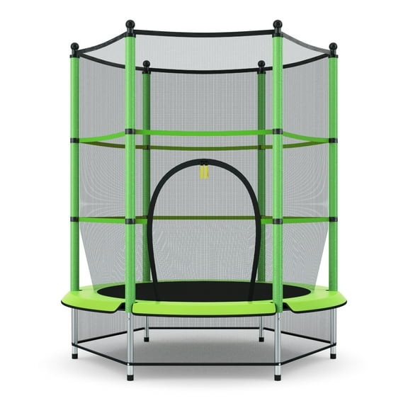 Topbuy Kids Round Jumping Trampoline Combo Bed Trampoline W/ Safety Enclosure Net Green