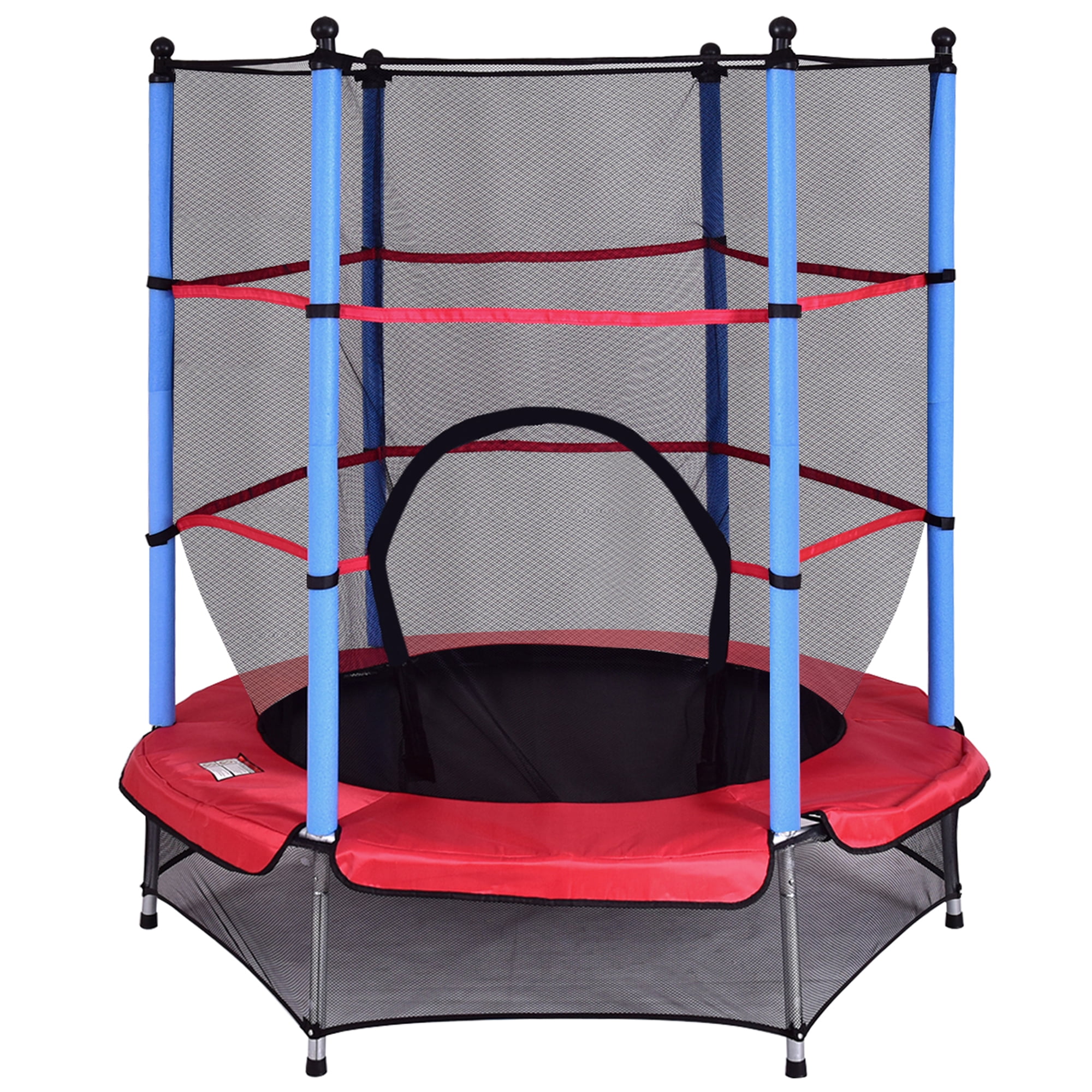 Topbuy Kids Round Jumping Trampoline Combo Bed Trampoline w/ Safety Enclosure Net Blue