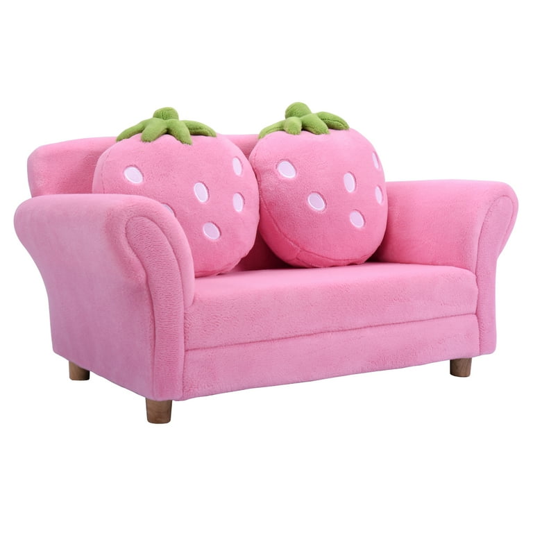 Free Shipping Topbuy Kids Sofa Cute Pink Sofa Strawbwrry Sponge Filler Upholstered Lounge w Armrest Walmart Walmart