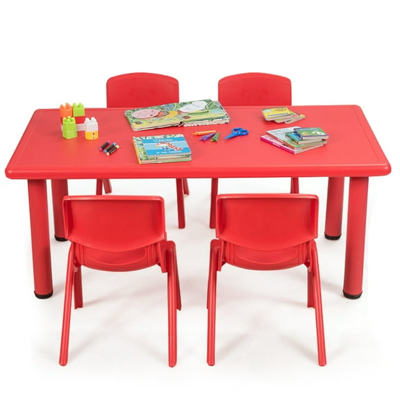 Topbuy Kids Table & 4 Chairs Set Activity Desk & Chair Set Indoor/Outdoor Home Classroom Red