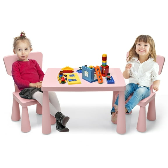 Patiojoy Kids Table and 2 Chairs Set Children Play Activity Table Furniture Set Pink