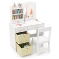 thumbnail image 1 of Topbuy Kids Vanity Set Princess Dressing Table & Chair with Mirror 2-Color LED Lights White, 1 of 9