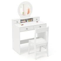 Topbuy Kids Vanity Set Princess Pretend Play Vanity Table with Chair & Mirror & 4 Drawers White