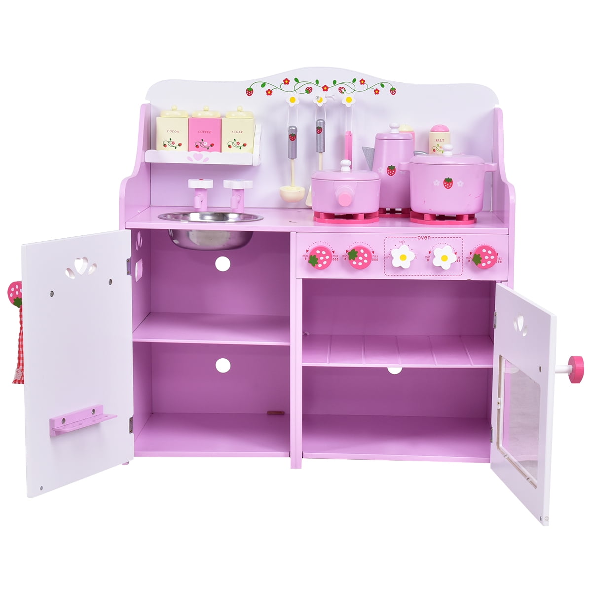 Topbuy Kids Wooden Kitchen Lovely Pretend Cooking PlaySet for