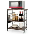 thumbnail image 1 of Topbuy Kitchen Baker's Rack 3-Tier Microwave Cart with Wheels&10 Hooks Nut Brown, 1 of 7
