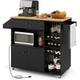 thumbnail image 1 of Topbuy Kitchen Island Cart with Drop-Leaf & Power Outlet Rolling Kitchen Cart on Wheels with Microwave Shelf Glass Holder Black & Natural, 1 of 9