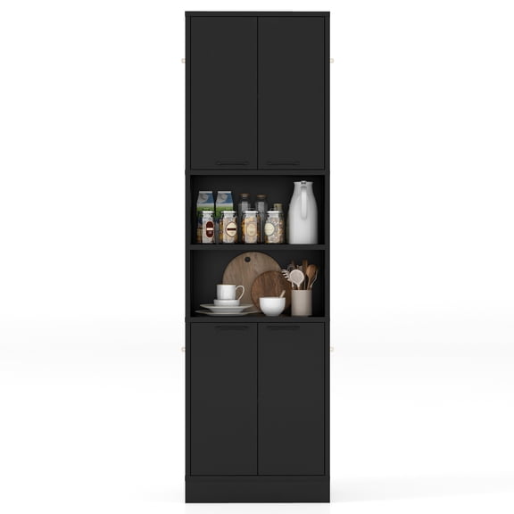 Topbuy Kitchen Pantry Cabinet 75” Tall Freestanding Cupboard with Doors & Shelves Safety Hinges & Anti-tipping Devices Black