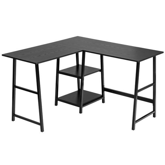 Topbuy L-Shaped Computer Desk Corner Gaming Desk Writing Studying Table PC Workstation for Home Office Black