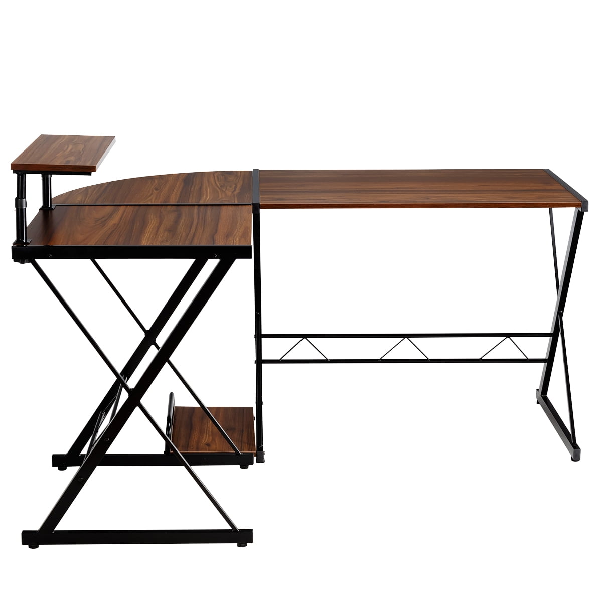 Topbuy L-Shaped Corner Desk Computer Gaming Table with Monitor Stand ...