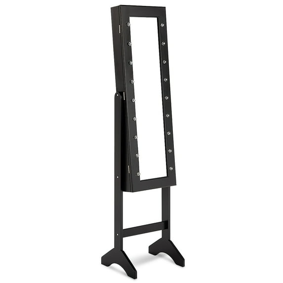 Topbuy LED Lighting Mirrored Jewelry Cabinet Armoire Free Standing Dressing Organizer Black