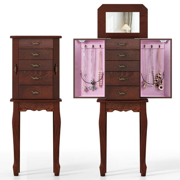 Patiojoy Large Capacity Standing Jewelry Armoire 5-Layer Cabinet with Flip Up Mirror Side Doors Storage Compartment