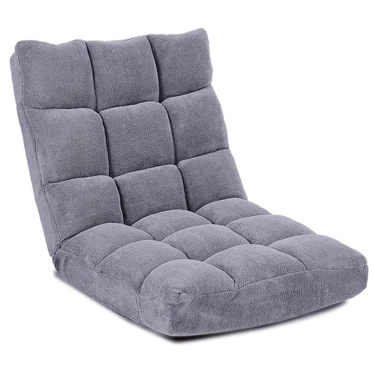 Topbuy Lazy Recliner Coral Velvet Polyester Gaming Chair with Adjustable Arms, Grey