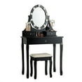 thumbnail image 1 of Topbuy Lighted Vanity Mirror Set Makeup Dressing Table w/ 3 Drawers Mirror & 10 LED Bulbs Black, 1 of 6