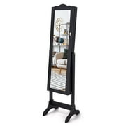 Patiojoy Lockable Armoire Mirrored Jewelry Cabinet Dressing Storage Box Organizer Black