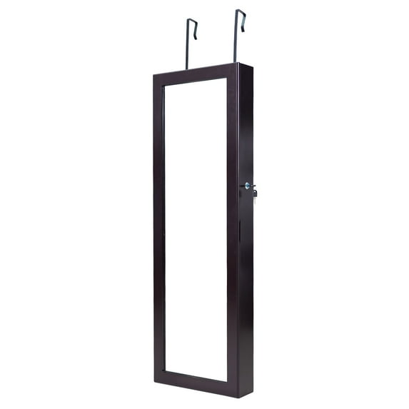 Patiojoy Lockable Wall Door Mount Mirrored Cabinet Jewelry Organizer w/ LED Lights